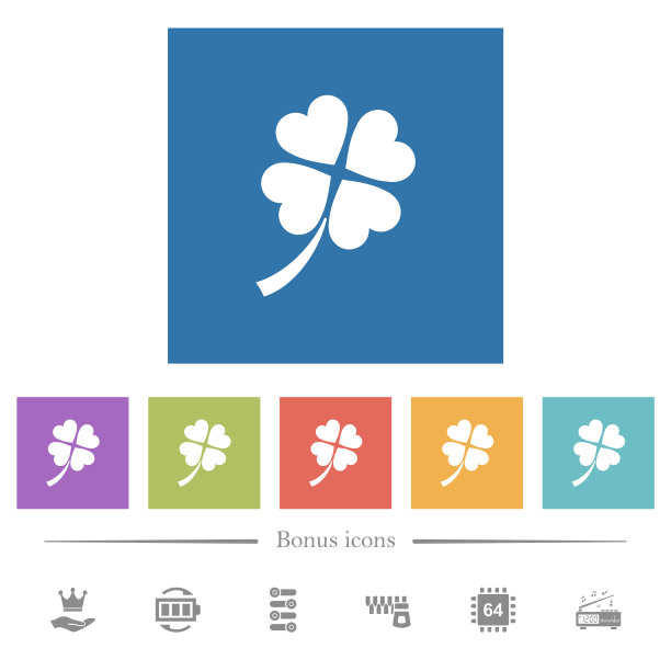 四叶三叶草平坦的白色图标在方形背景图片下载