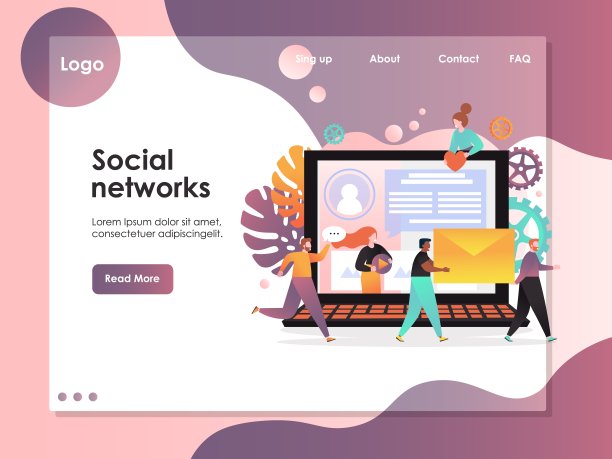 社交网络矢量网站着陆页面设计模板图片下载