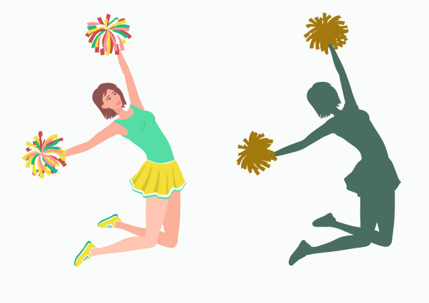 拿着绒球的啦啦队长和她的剪影。图片下载