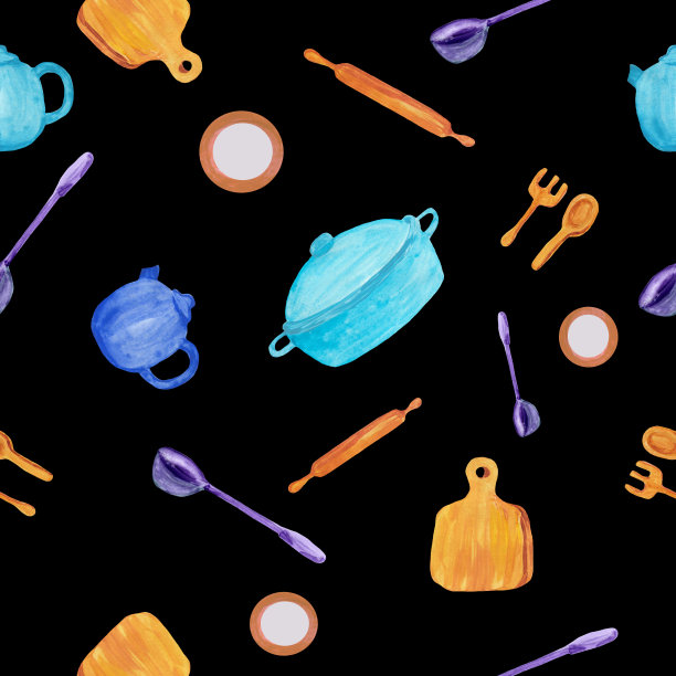 厨房工具手绘水彩插图图片下载