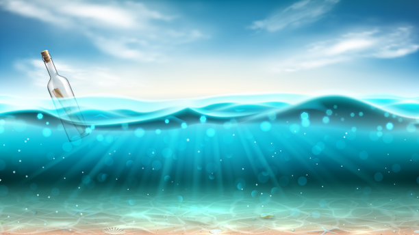 带着信息的瓶子漂浮在海上素材图片