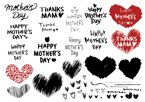母亲节心和手写字符插图矢量图片下载