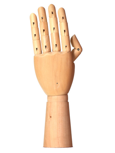 后面的一个开放的木制手孤立的观点图片下载