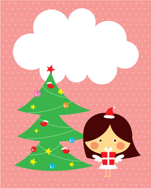 可爱的小天使圣诞快乐贺卡向量图片下载