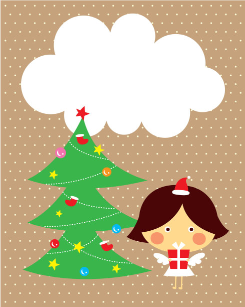 可爱的小天使圣诞快乐贺卡向量图片下载