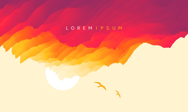 有云有日的天空。美丽的日出和海鸥的剪影。放松的背景。运动矢量插图。图片下载