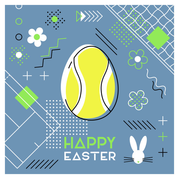 复活节运动贺卡。孟菲斯抽象设计。网球。图片下载