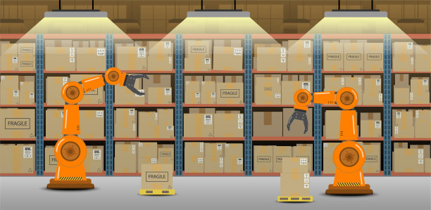 配备机器人手臂的仓库图片下载