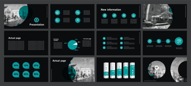 这个模板是最好的商业演示，用于市场营销和广告，传单和横幅，年度报告。元素在一个深灰色的背景图片下载