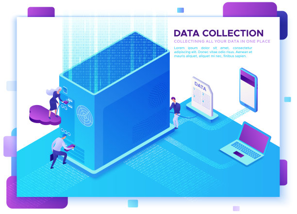 数据收集网站模板，计算机等距3d插图，系统块，人收集云数据，现代信息图，团队概念，ui, ux设计图片下载