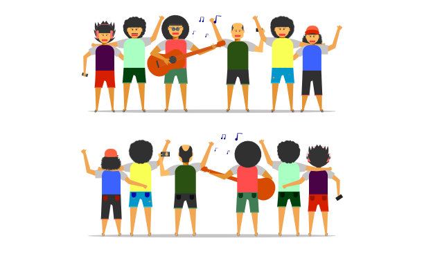 男孩男人友谊聚会在一起前后视图矢量插图ep10图片下载