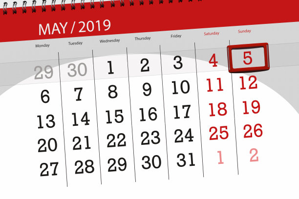 2019年5月的日历计划，截止日期，5个星期天图片下载