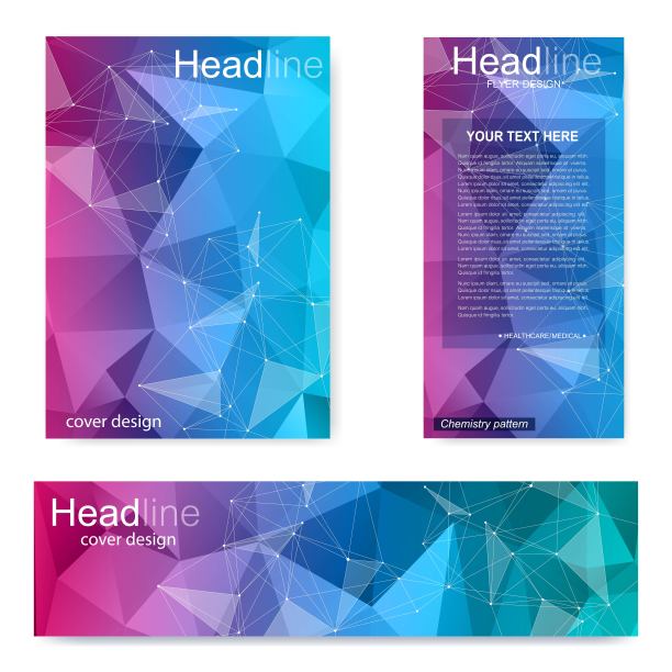 设置传单，宣传册大小A4模板，横幅。分子结构，有连接的线和点。科学图案原子DNA与元素为杂志，传单，封面，海报设计。图片下载