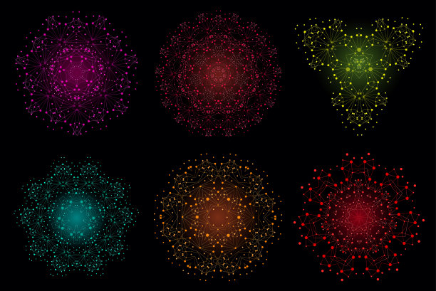 矢量彩色明亮晶格形状，分子结构与线和点背景设置。图片下载