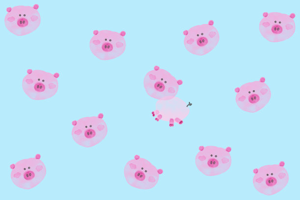 猪圆点图案复古风格色调，水彩画，可爱小猪圆点，小猪背景，贺年卡设计图片下载