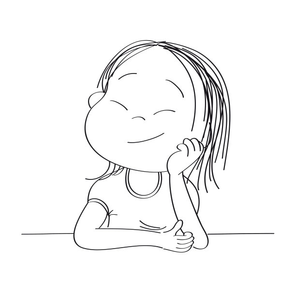 小可爱的女孩做白日梦，想象一些东西-原始手绘插图图片下载