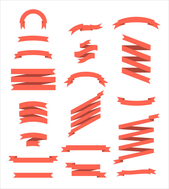 一套丝带横幅在平的风格。图片下载