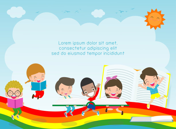 回归学校，教育理念，儿童读物，儿童学校，广告宣传册模板，您的文字，儿童与画框，儿童与画框，矢量插画，卡通快乐儿童。插图图片下载