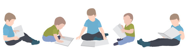 一组读书的男孩。矢量插图。图片下载