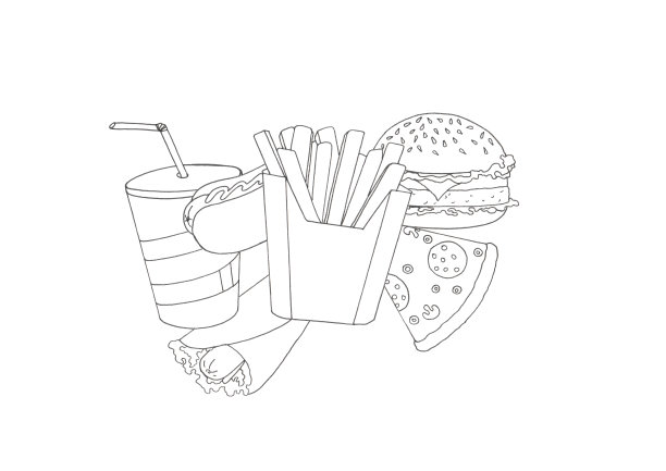 快餐和饮料符号的轮廓图像图片下载