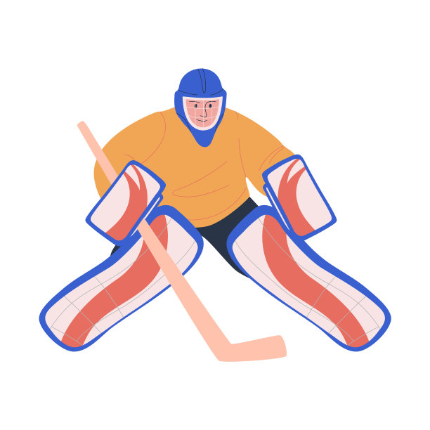 作为守门员的冰球成年男性运动员。孤立的平面矢量插图与人在曲棍球制服为您的设计图片下载