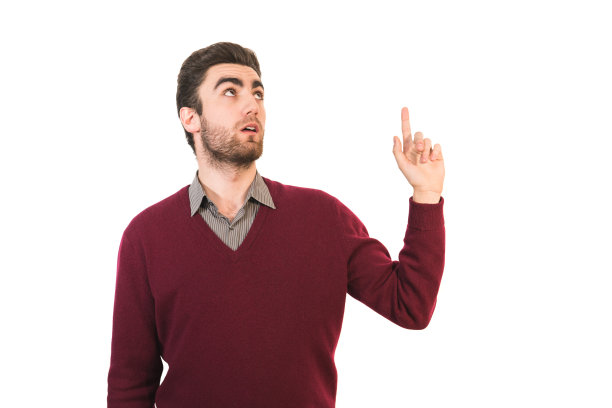 那个深思熟虑的男人在白色背景上做手势图片下载