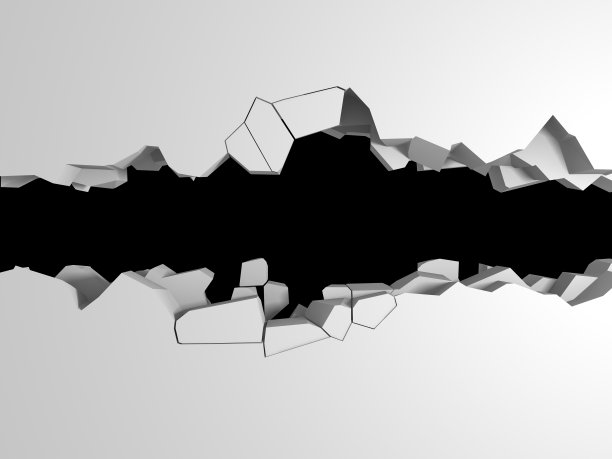 黑暗的破坏在白色的石墙上撕开了一个洞图片下载