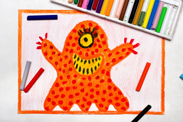 彩绘:可爱的橙色独眼怪物图片下载