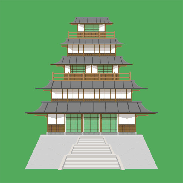 日本寺庙塔木棕色矢量插图eps10图片下载