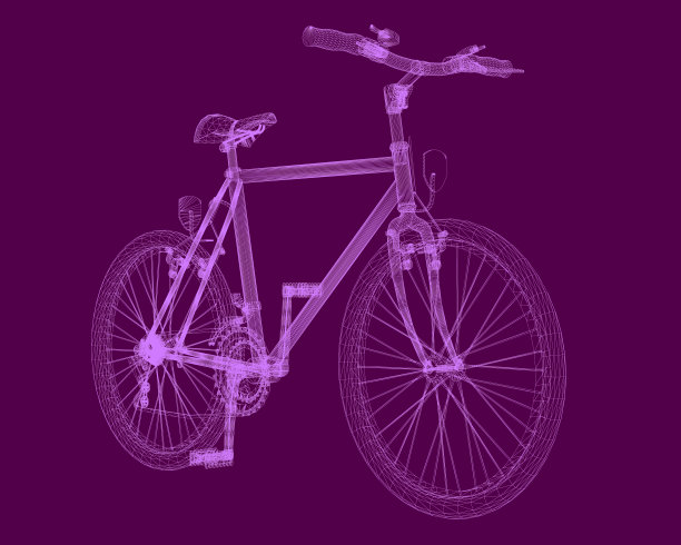 粉红色线条的多边形自行车。隔离详细的自行车。3 d。矢量图图片下载