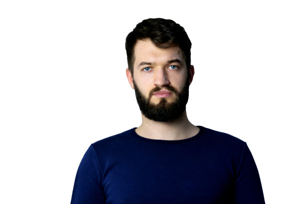 白色背景上一个英俊的胡须男子的肖像。沉思的潮人孤立图片下载