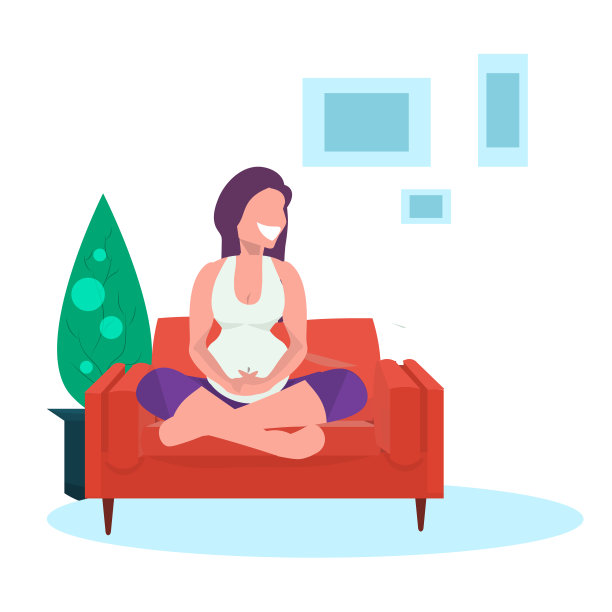幸福孕妇坐荷花姿势在沙发怀孕和母亲的概念，平全长客厅室内图片下载