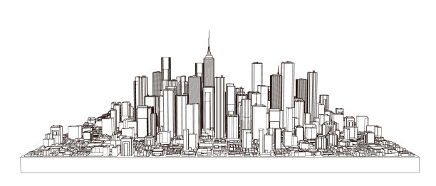 城市的三维模型。向量大纲说明图片下载