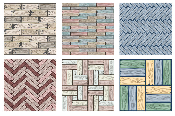 设置木地板图案。无缝纹理木质粉彩拼花板。矢量插图的用户界面的游戏元素图片下载