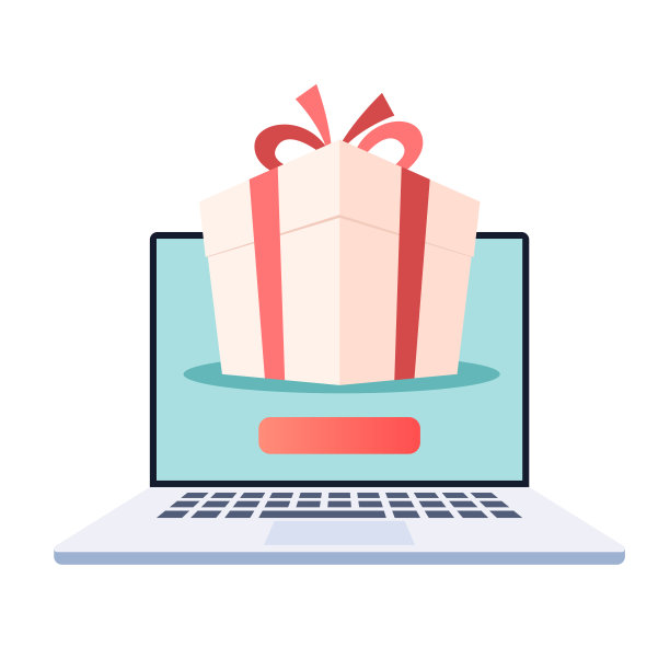 带礼盒的笔记本电脑素材图片