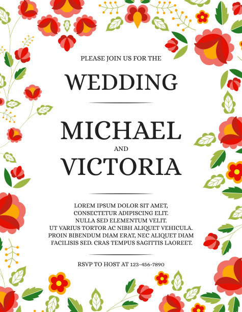 传统婚礼请柬模板矢量。夏季保存日期设计或邀请聚会。波兰民间图案图片下载