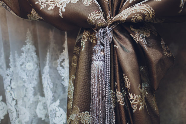 窗帘架。碎片照片窗帘，室内细节，窗帘细节接近。图片下载