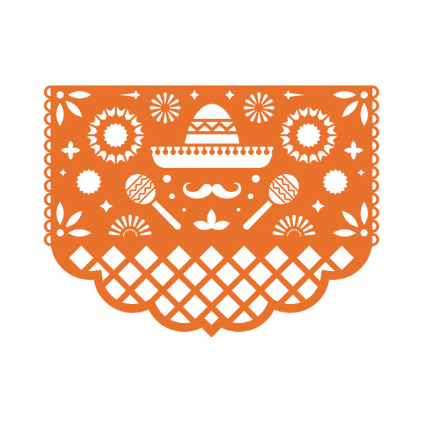 矢量Papel Picado贺卡与花卉图案。剪纸模板。墨西哥纸花环。素材图片