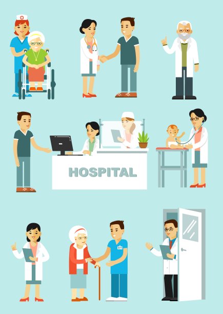 组医生和病人在不同的情况下。图片下载