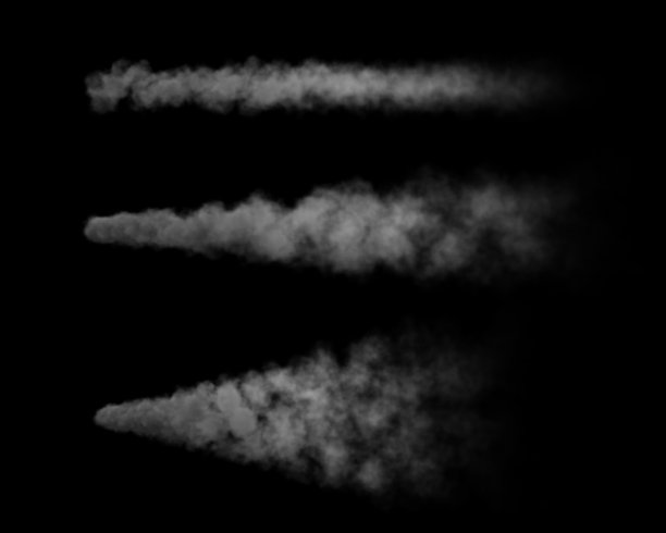 浓烟滚滚。孤立在黑色背景上。3 d渲染。图片下载