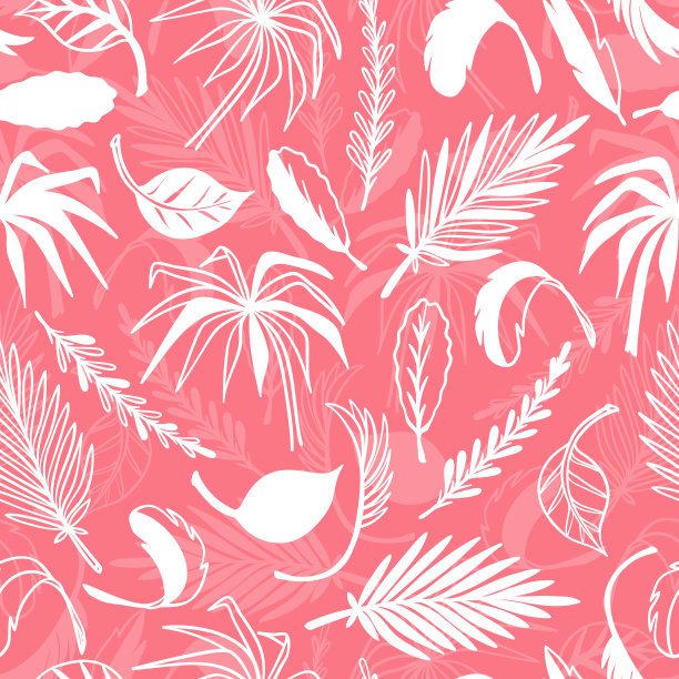 热带棕榈树叶子矢量无缝模式。手绘涂鸦棕榈叶素描。夏天花的背景。热带植物壁纸素材图片