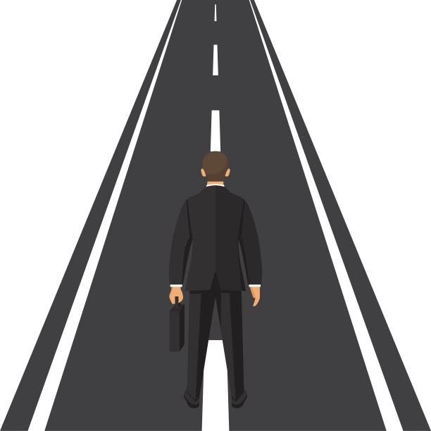 人是站在道路矢量概念上的。前进的方向。业务的比喻。矢量插图在平面风格。图片下载