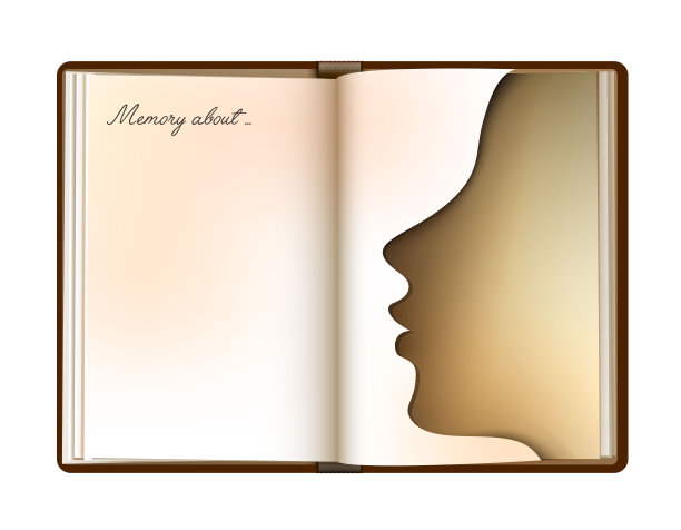 日记书概念，关于你的记忆概念，日记记忆概念，vintage diary book with page like a woman profile，图片下载