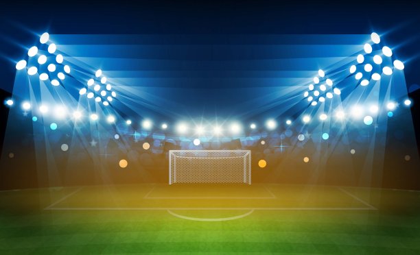 足球场场地与明亮的体育场灯光矢量设计和记分牌信息。向量照明图片下载