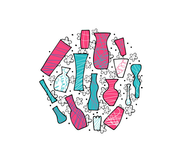 一套矢量花在涂鸦风格vaves。图片下载