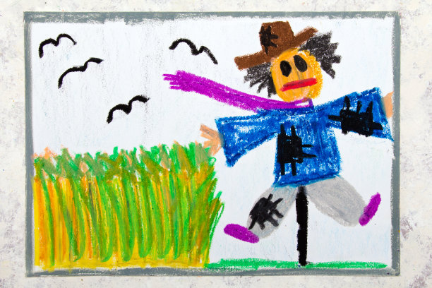 色彩斑斓的手绘:麦田旁边的可怕稻草人图片下载