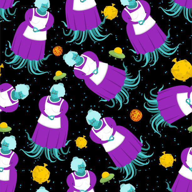 祖母异形图案无缝。绿色奶奶触手装饰。不明飞行物奶奶背景。老女人外星人的质地图片下载