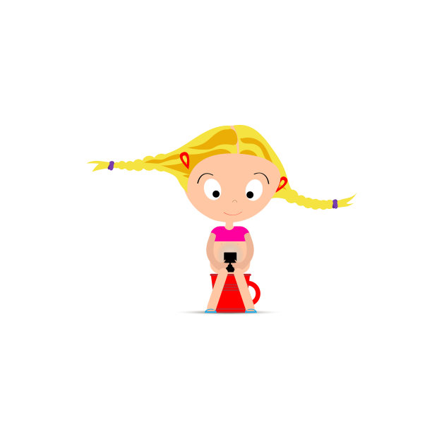 一个小女孩坐在一个锅上，手里拿着一个电话。矢量插图。图片下载