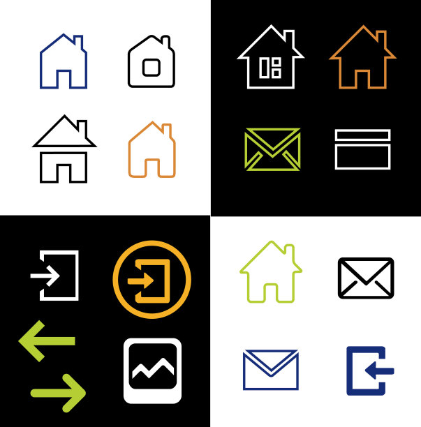 勾画网页图标的轮廓-房子，字母，签名，箭头，电子邮件。图片下载