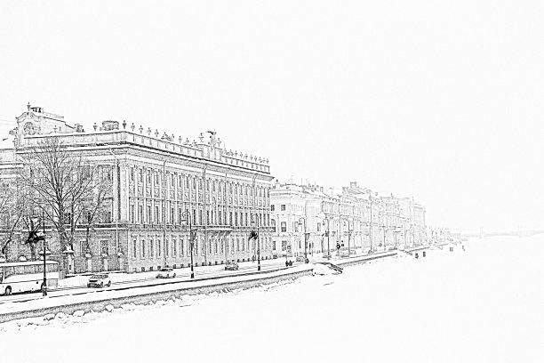 冬天结冰的涅瓦河堤岸。圣彼得堡。俄罗斯图片下载